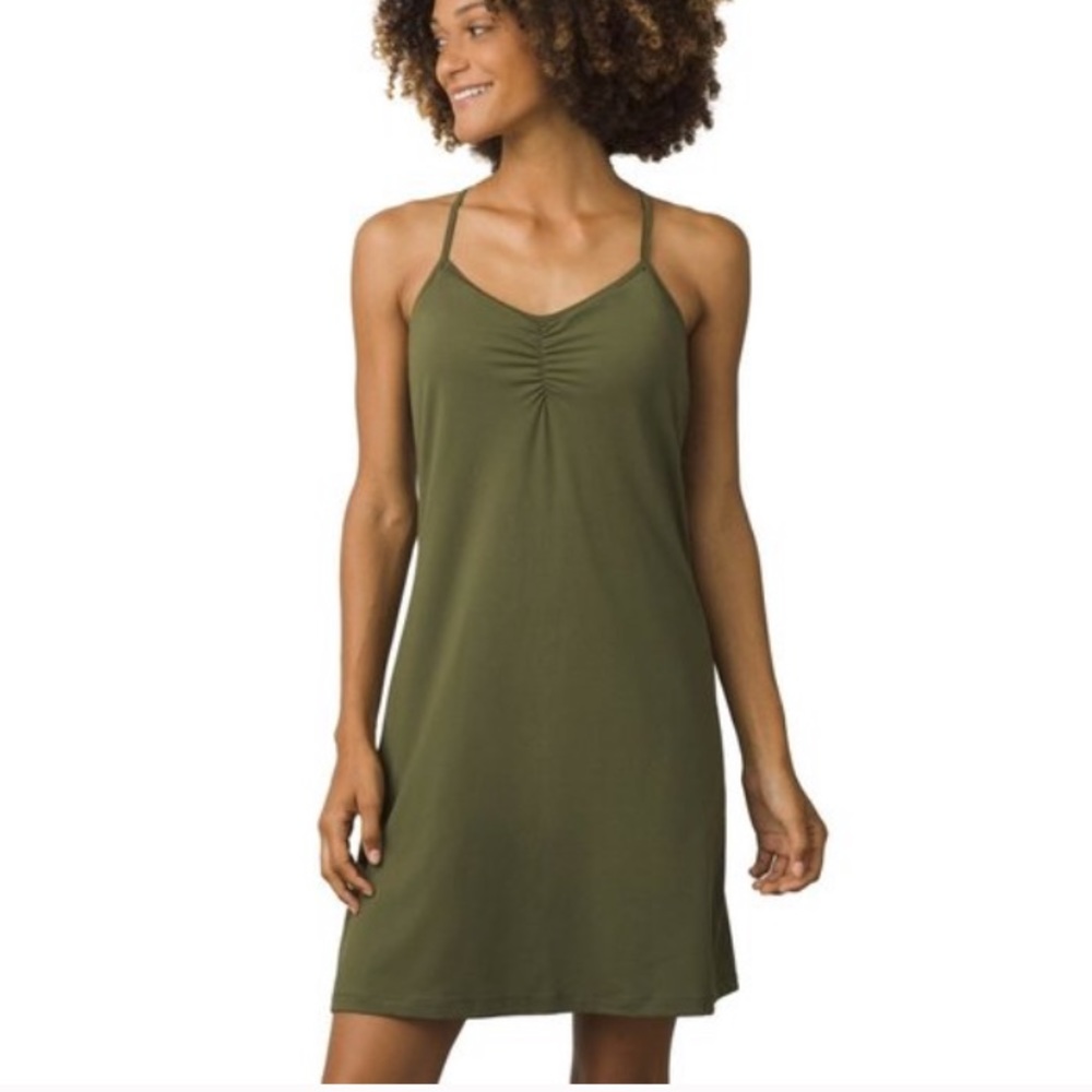 Prana elixir dress olive green travel hiking dress